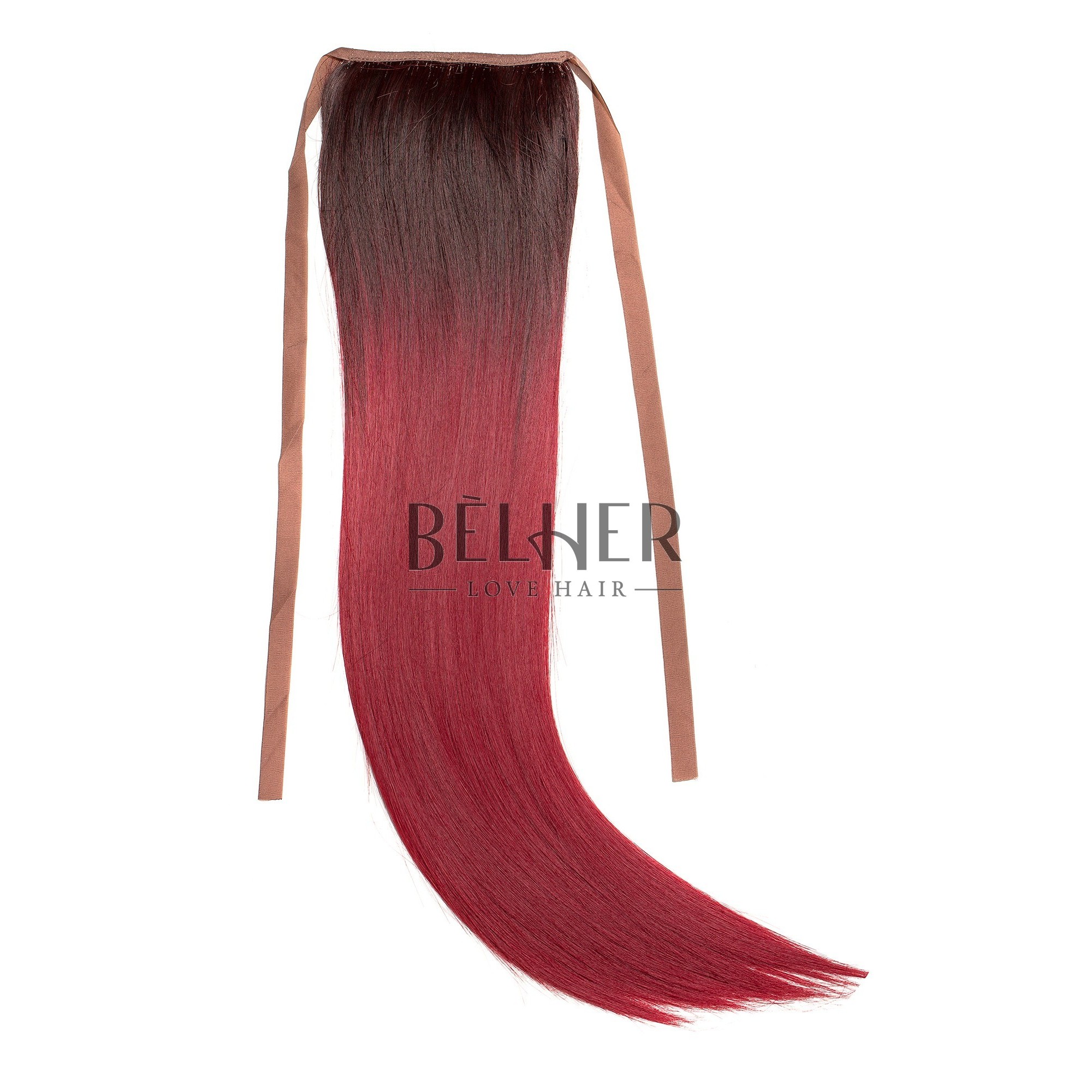 Coada fibra sintetica 55cm ombre brunet rosu