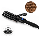 Ondulator triplu cu 3 cilindri de 19 mm, fier de păr negru cu ecran LED