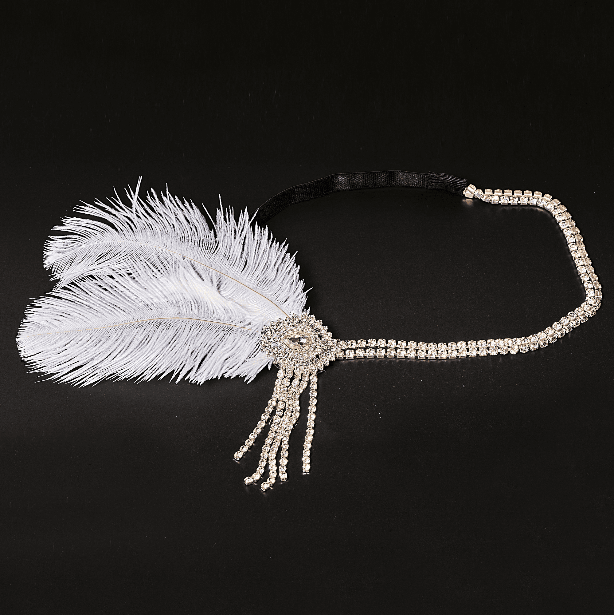 Coronita elastic bijuterie pene si cristale alb