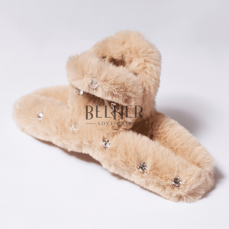 Hair Clip with Fur and Beige Accents