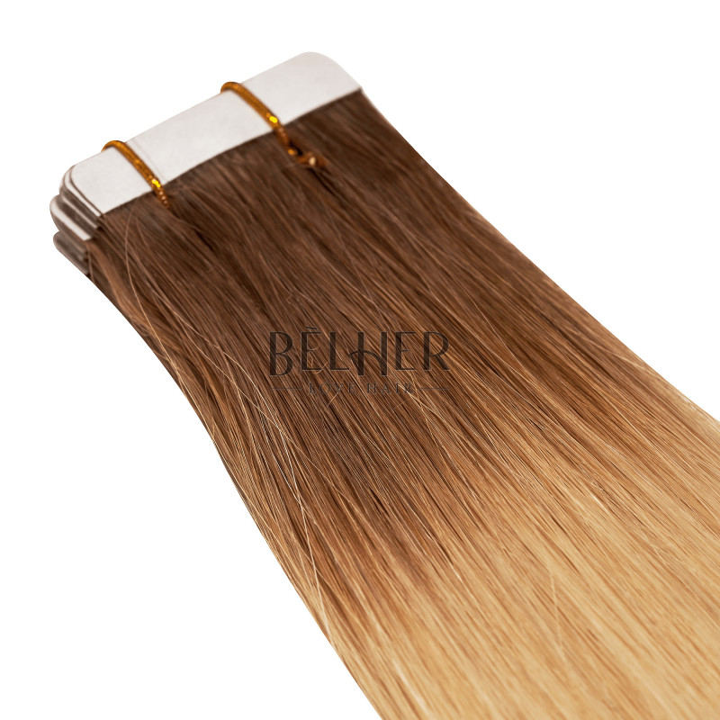 Tape–On Hair Extensions, Russian Hair, Natural Brown/Blond Tape–On Hair Extensions, Russian Hair, Natural Brown/Blond