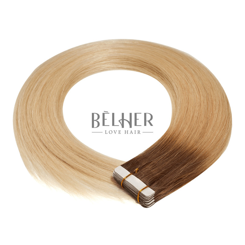 Tape – On Hair Extensions, Russian Hair, Natural Brown/Blond