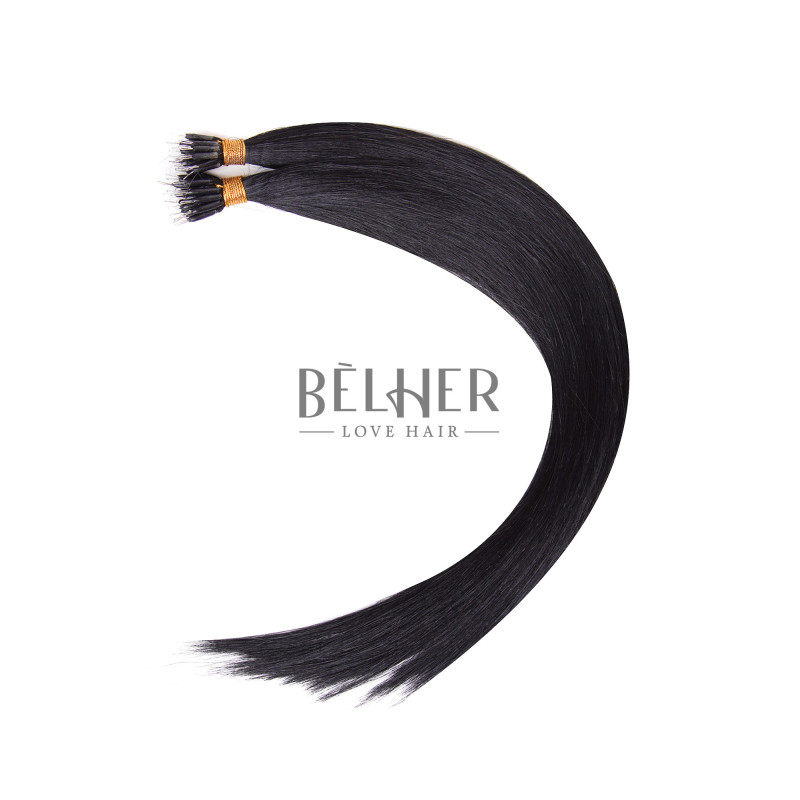 Nano-Ring Hair Extensions, Russian Hair, Intense Black