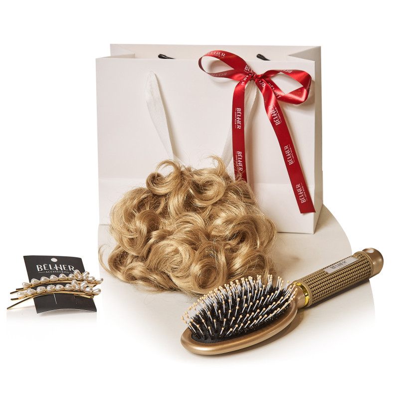 Set Cadou Donna - Coc Bucle Blond, Perie Gold, Agrafe