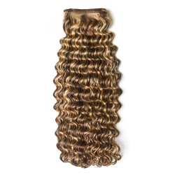 Premium Curly Clip-On Extensions Light Brunette with Highlights