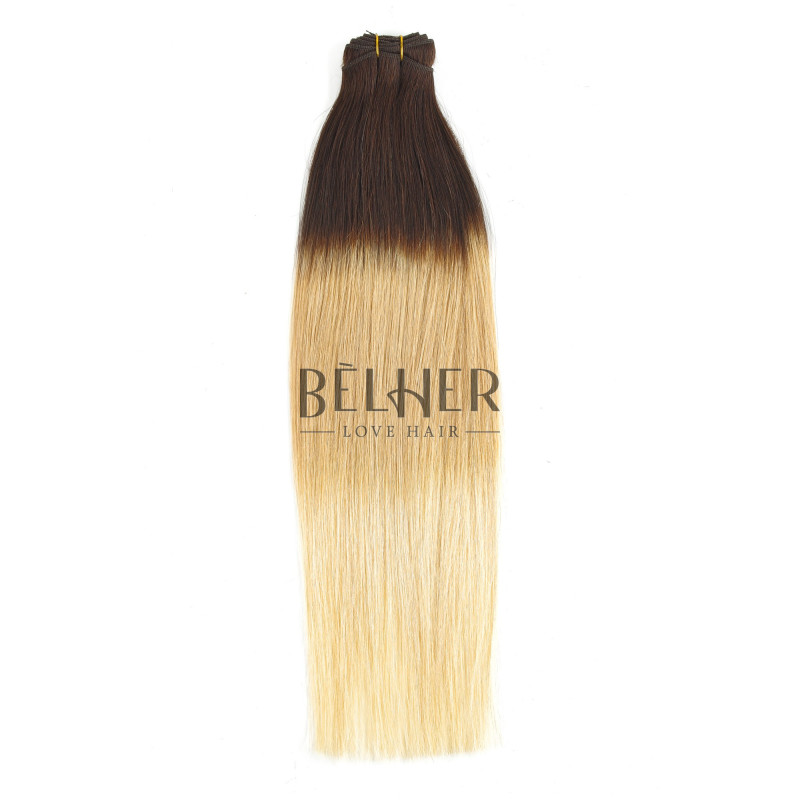 Ombre Ciocolatiu/Blond Deschis Extensii Cusut Premium