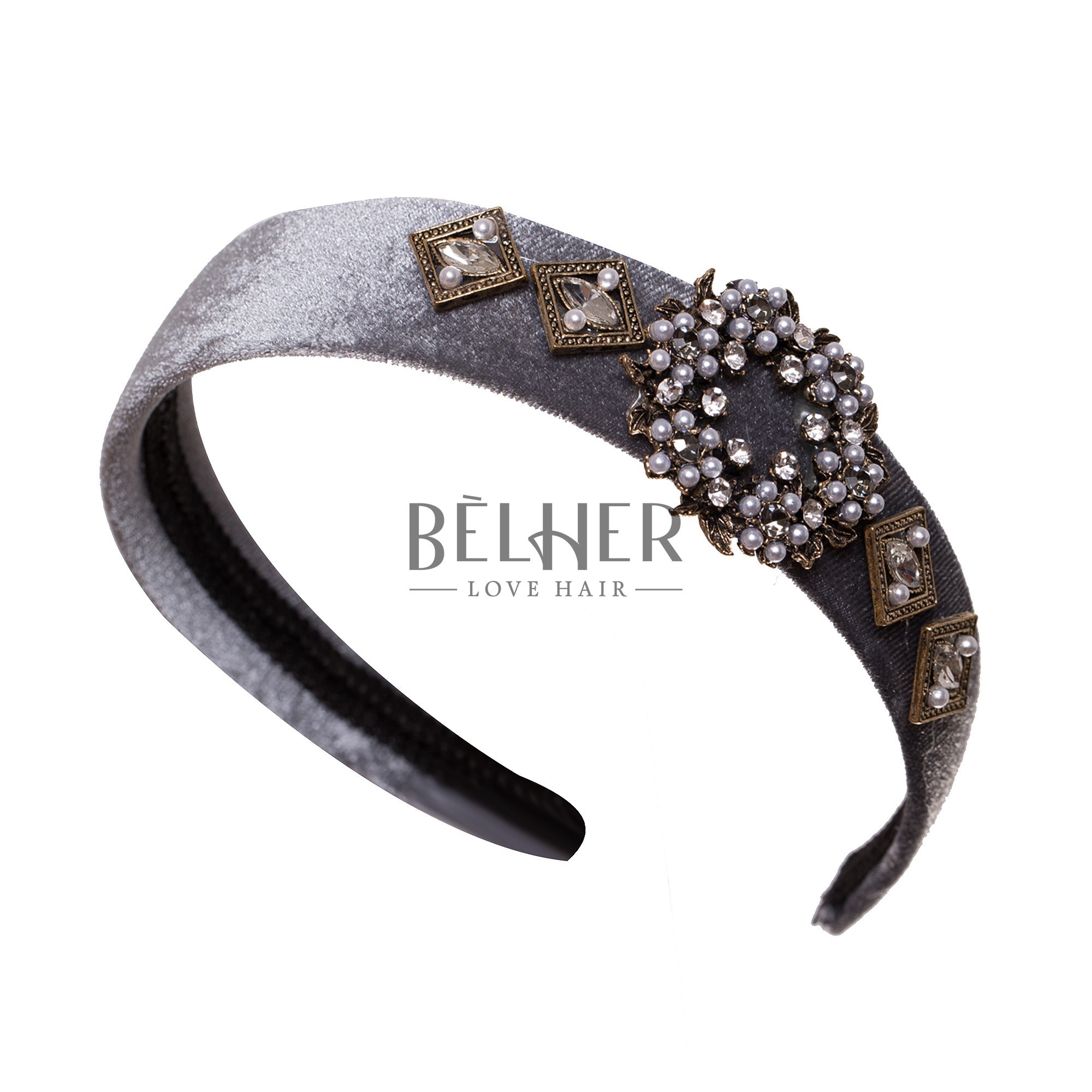 Bentita gri catifea bijuterie lateral
