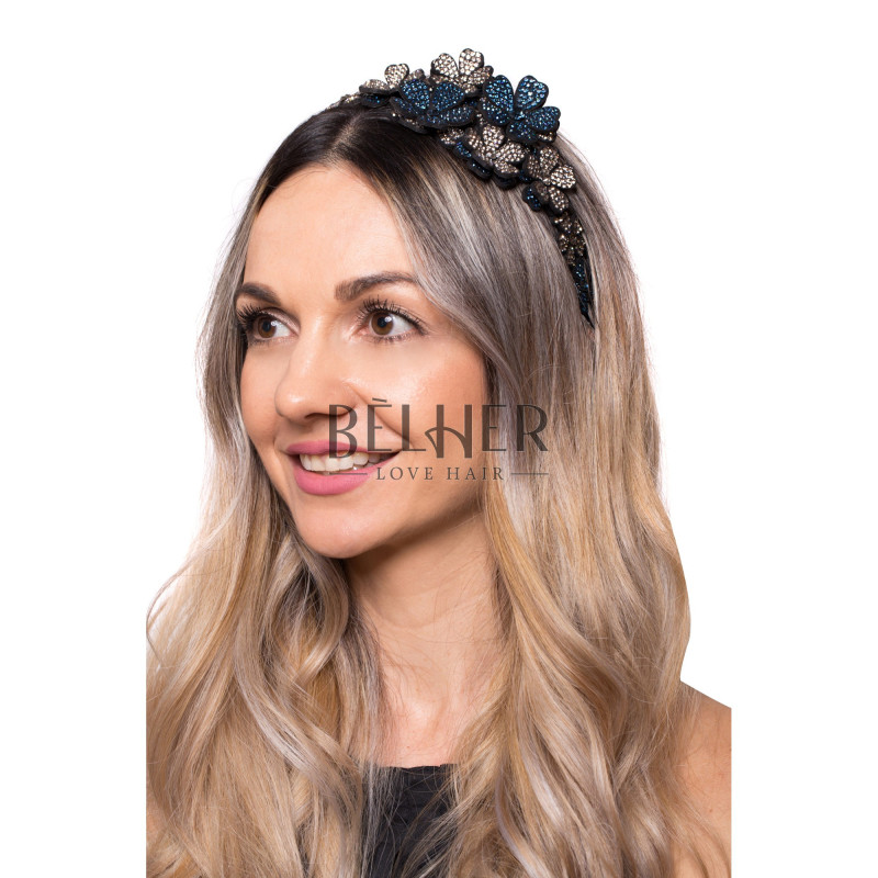 Bentita 3D Floricele Cristale Blue Gri Bentita 3D Floricele Cristale Blue Gri