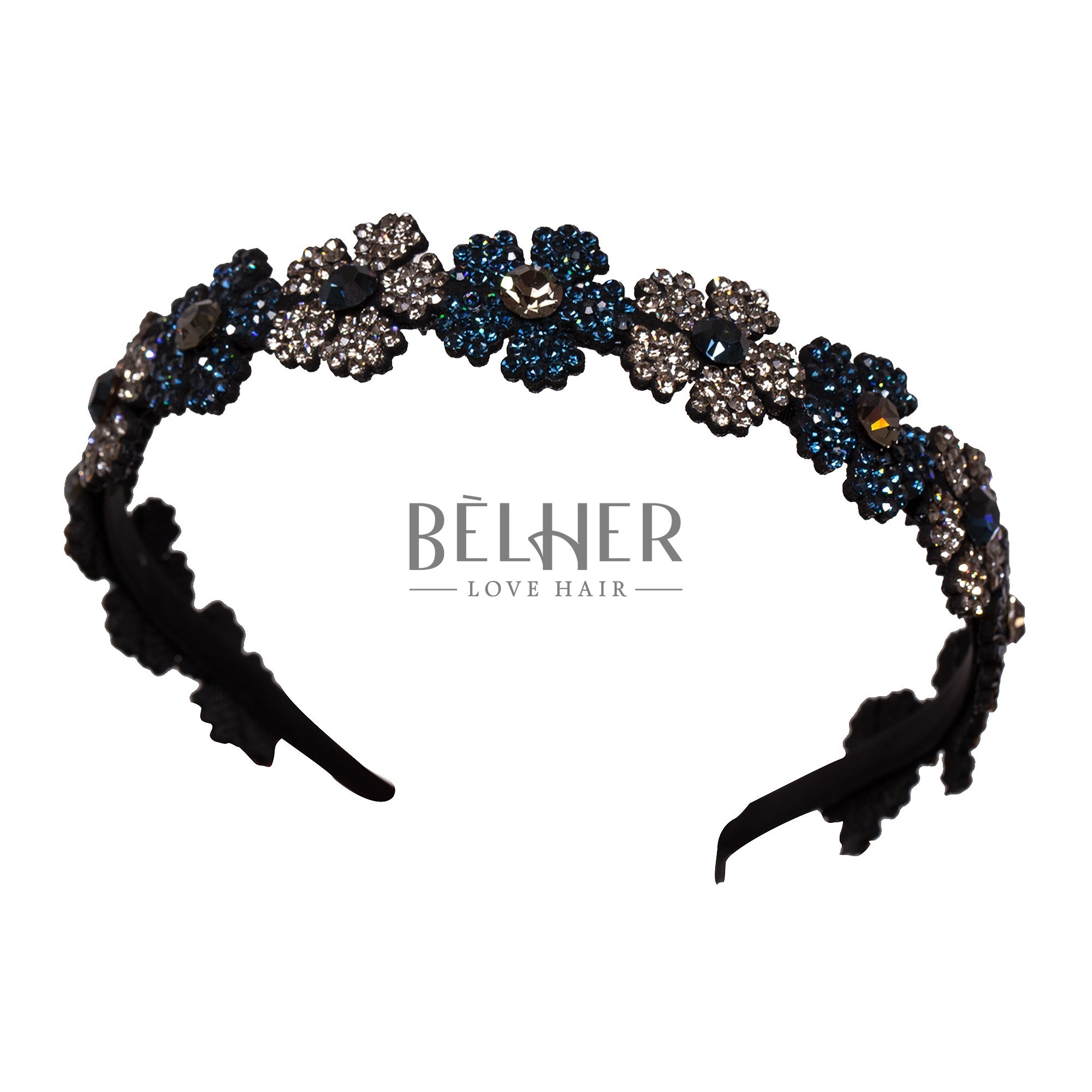 Bentita floricele cristale bleu gri