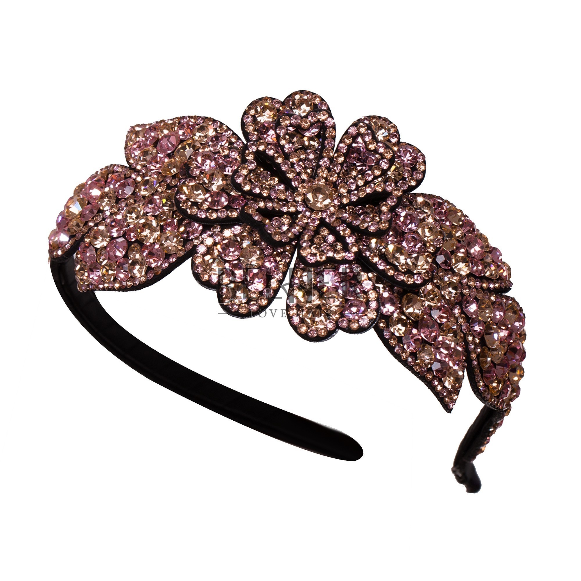 Coronita floare cristale 3d roz crem
