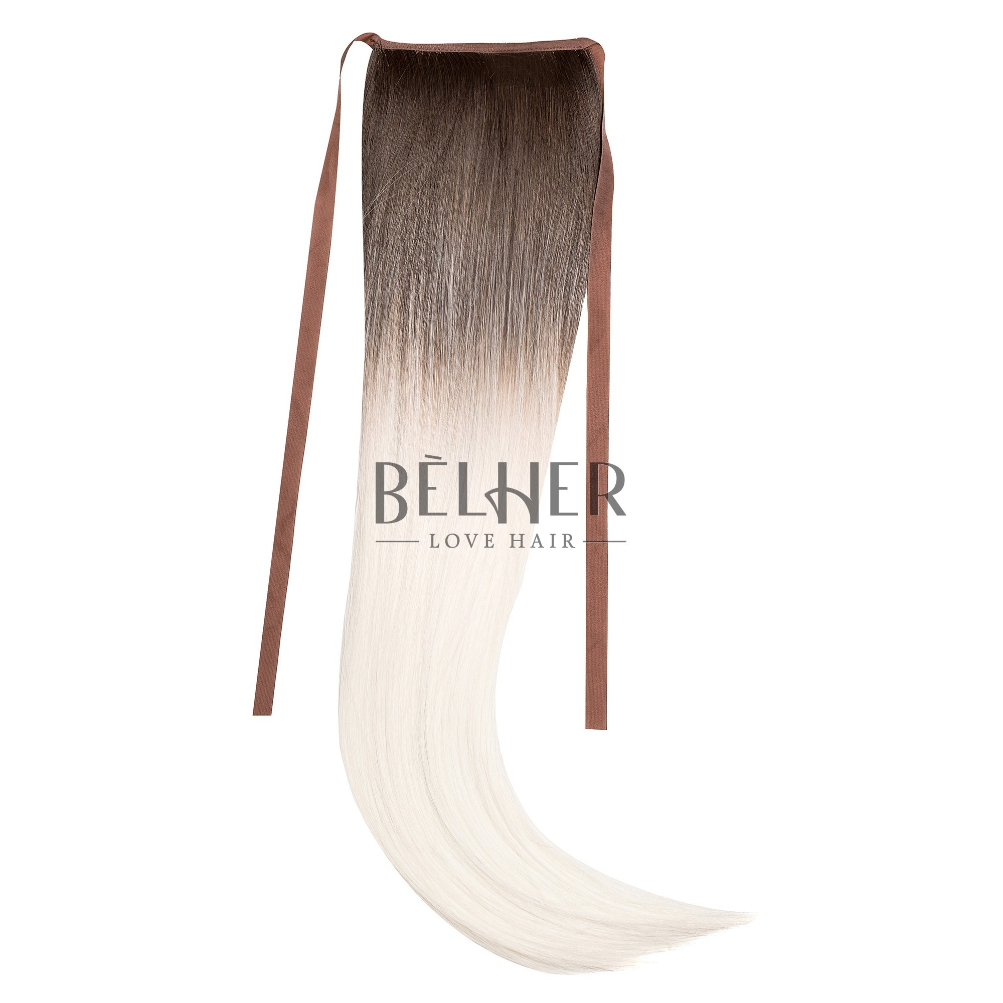 Coada fibra sintetica 55cm ombre saten inchis alb