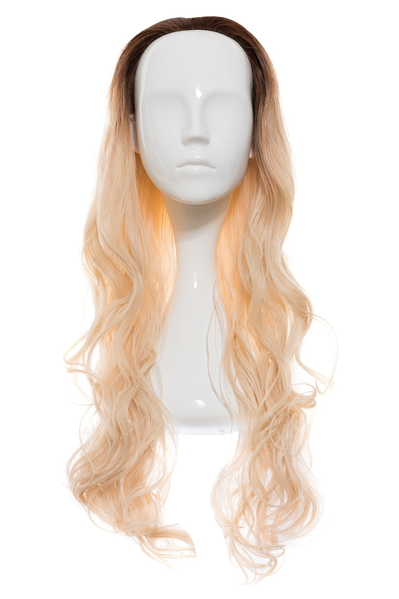 Perucă parțială 3/4 cu păr ondulat ombre blond-bej și rădăcini brunii