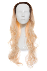 Perucă parțială 3/4 cu păr ondulat ombre blond-bej și rădăcini brunii