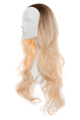 Perucă parțială 3/4 cu păr ondulat blond-bej, bază brună