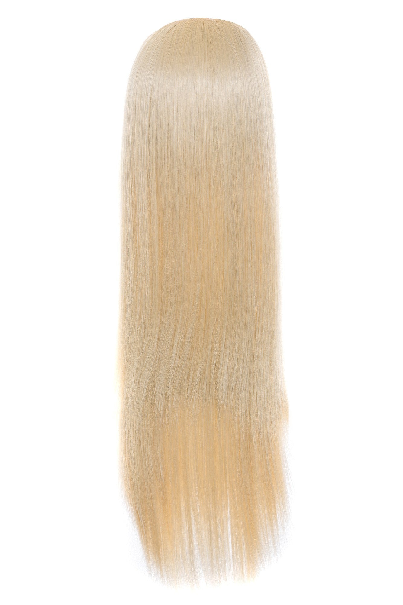 Perucă parțială 3/4 blond deschis, păr lung drept, vedere din spate