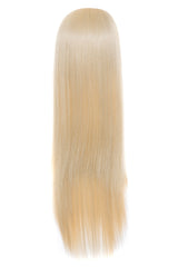 Perucă parțială 3/4 blond deschis, păr lung drept, vedere din spate