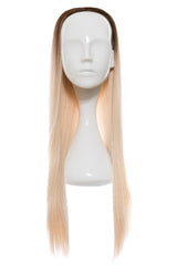 Perucă parțială 3/4 cu păr lung ombre bej-blond și bază maro pe manechin