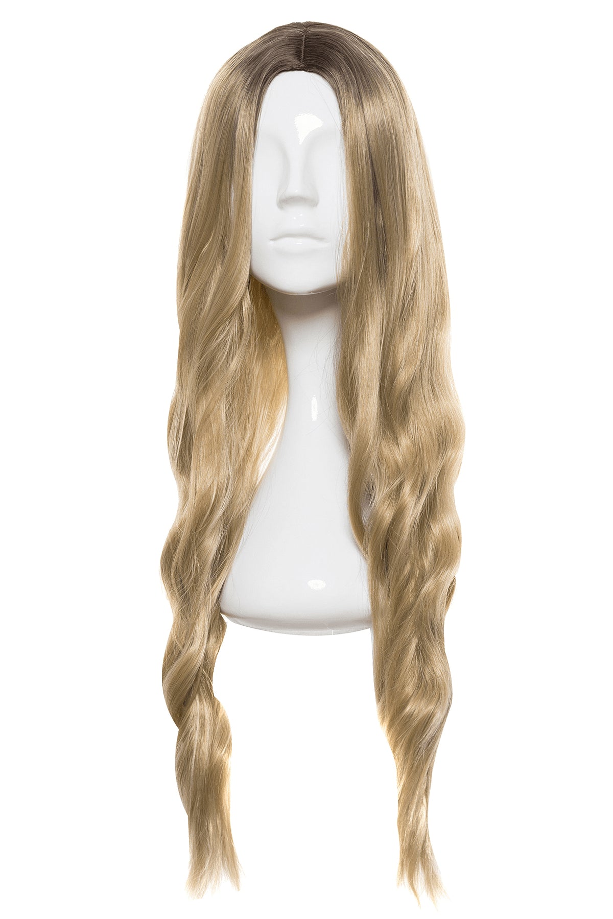 Perucă NELY fibră sintetică blond deschis, păr lung ondulat, cărare pe mijloc