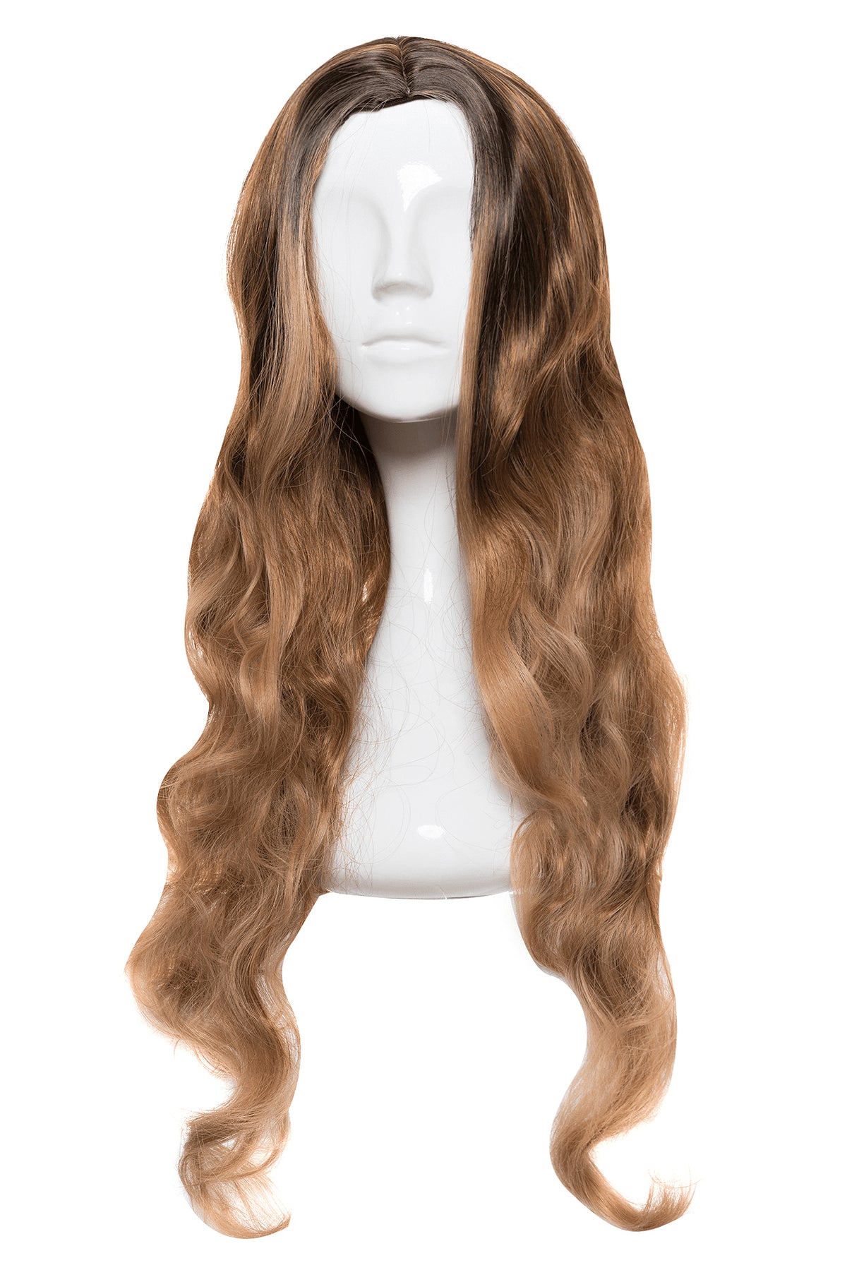 Perucă NELY Balayage cu păr lung ondulat, brun cu accente caramel.