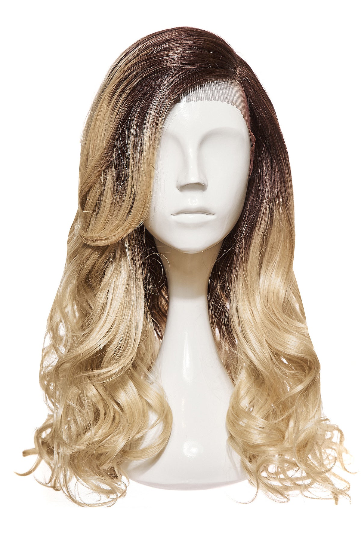 Perucă VICKY ombre: păr ondulat lung, rădăcină brună, vârfuri blond miere
