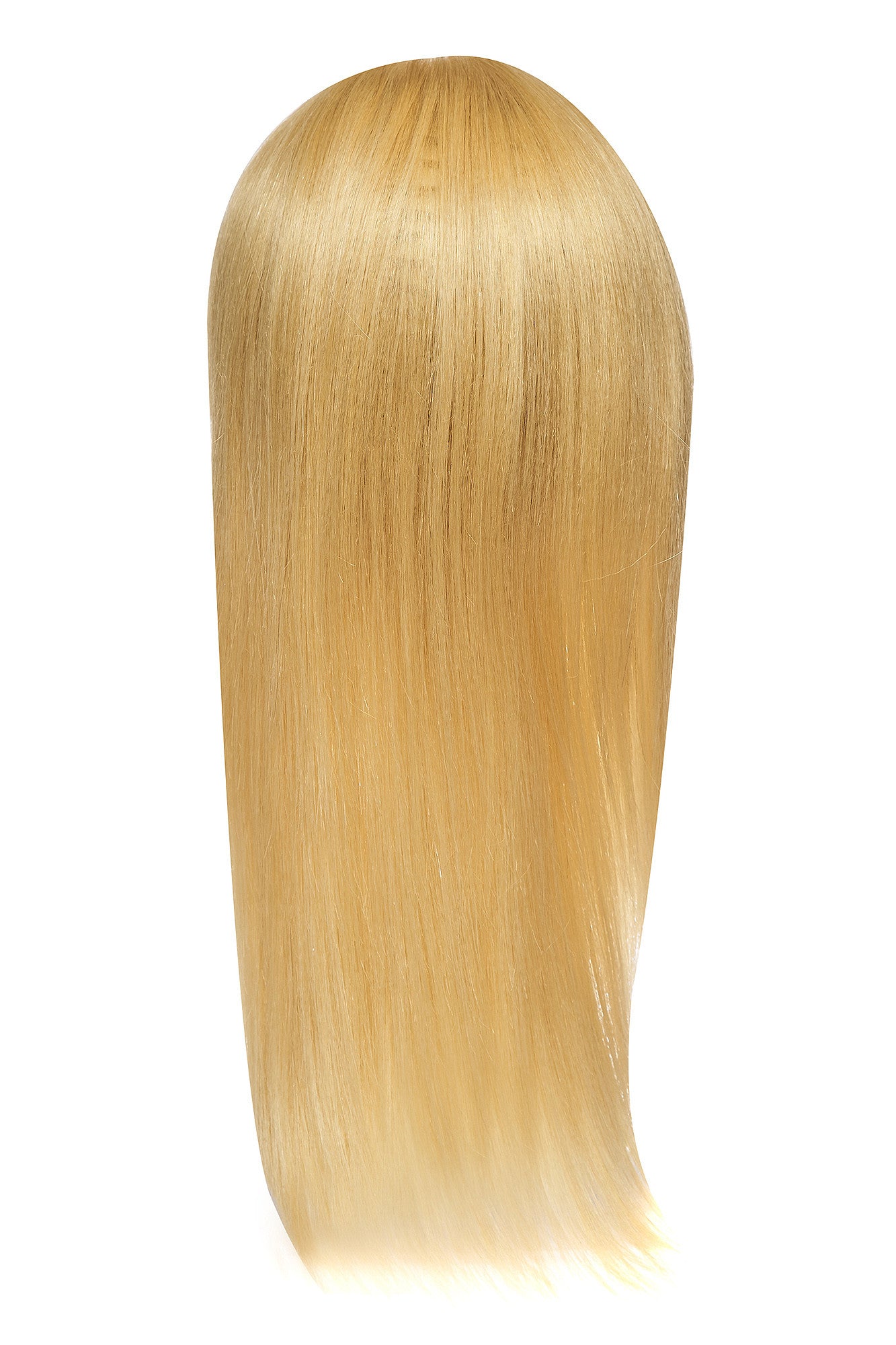 Perucă naturală blond deschis, păr lung drept, cărare pe mijloc, din spate