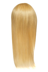 Perucă naturală blond deschis, păr lung drept, cărare pe mijloc, din spate