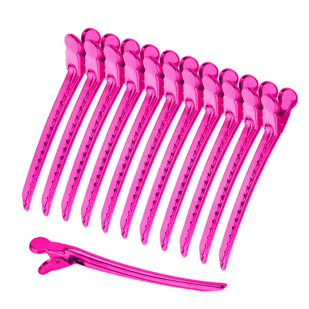 Set 12 Pink Metal Clips