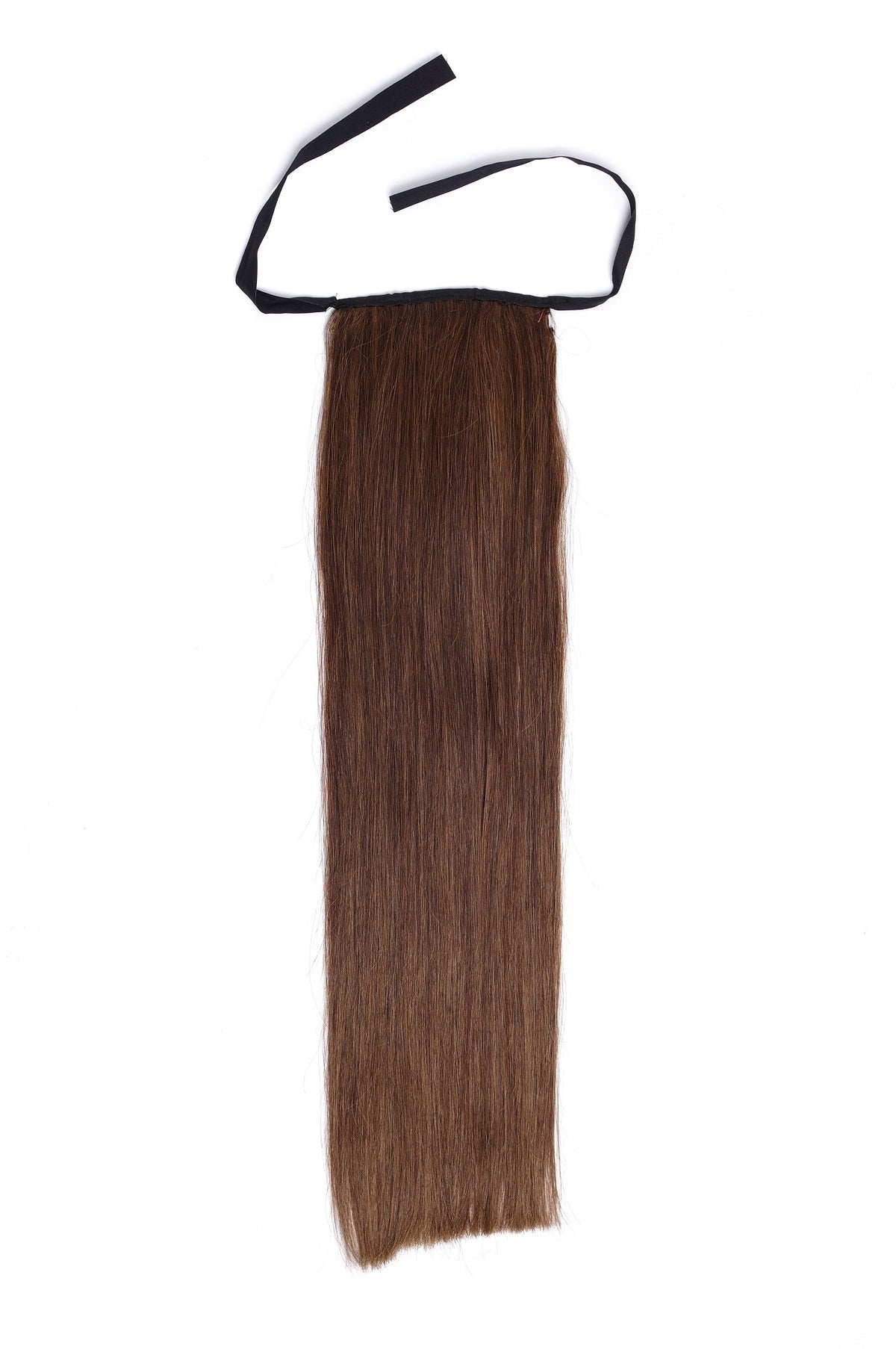 Coada de păr ciocolatiu cu bandă neagră de prindere, extensie lungă
