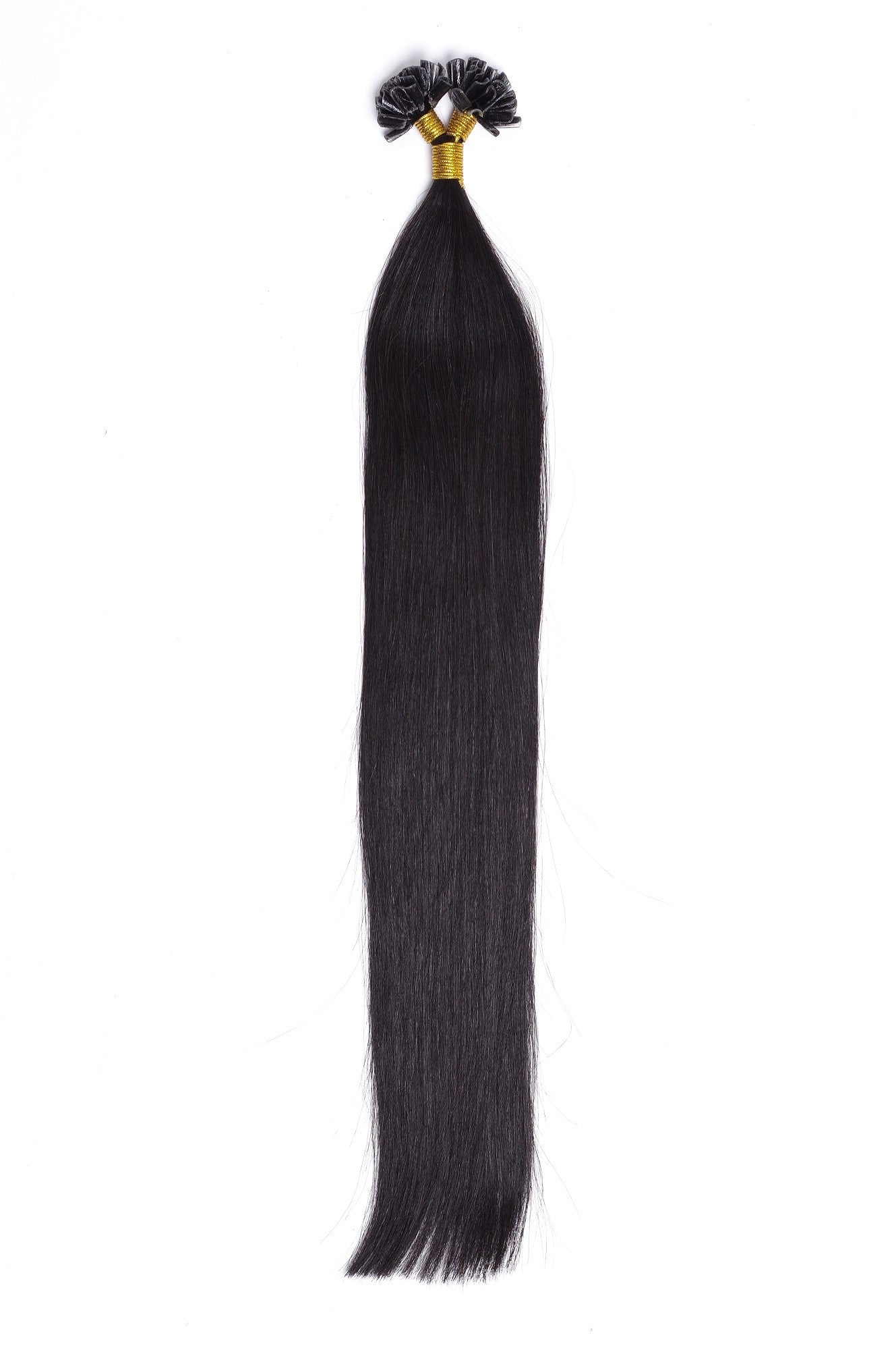 Extensii cheratina premium, păr natural negru, codiță lungă cu capsă aurie