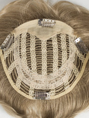 Suport perucă parțială clip-on cu capse metalice și bază din plasă, păr blond.