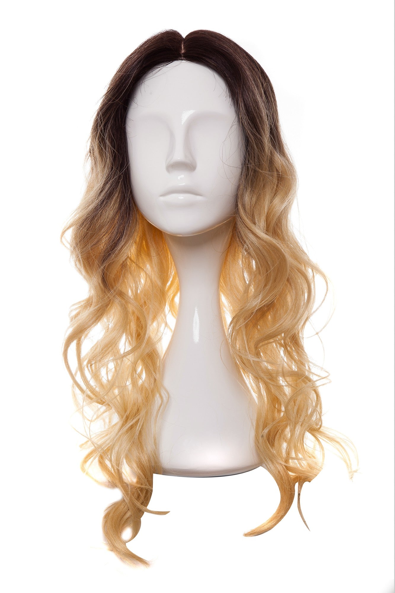 Perucă ADORA ombre blond deschis, șuvițe ondulate lungi, rădăcini închise la culoare