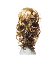 Perucă blond auriu cu bucle, vedere din spate pe manechin