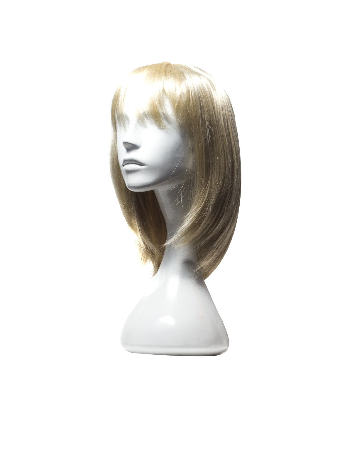 Perucă MELISA blond deschis, păr lung drept și breton, vedere laterală