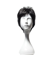 Perucă sintetică neagră, coafură scurtă tip bob, breton pe frunte