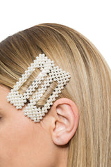 Clame cu Perle Argintiu Large Dreptunghiular