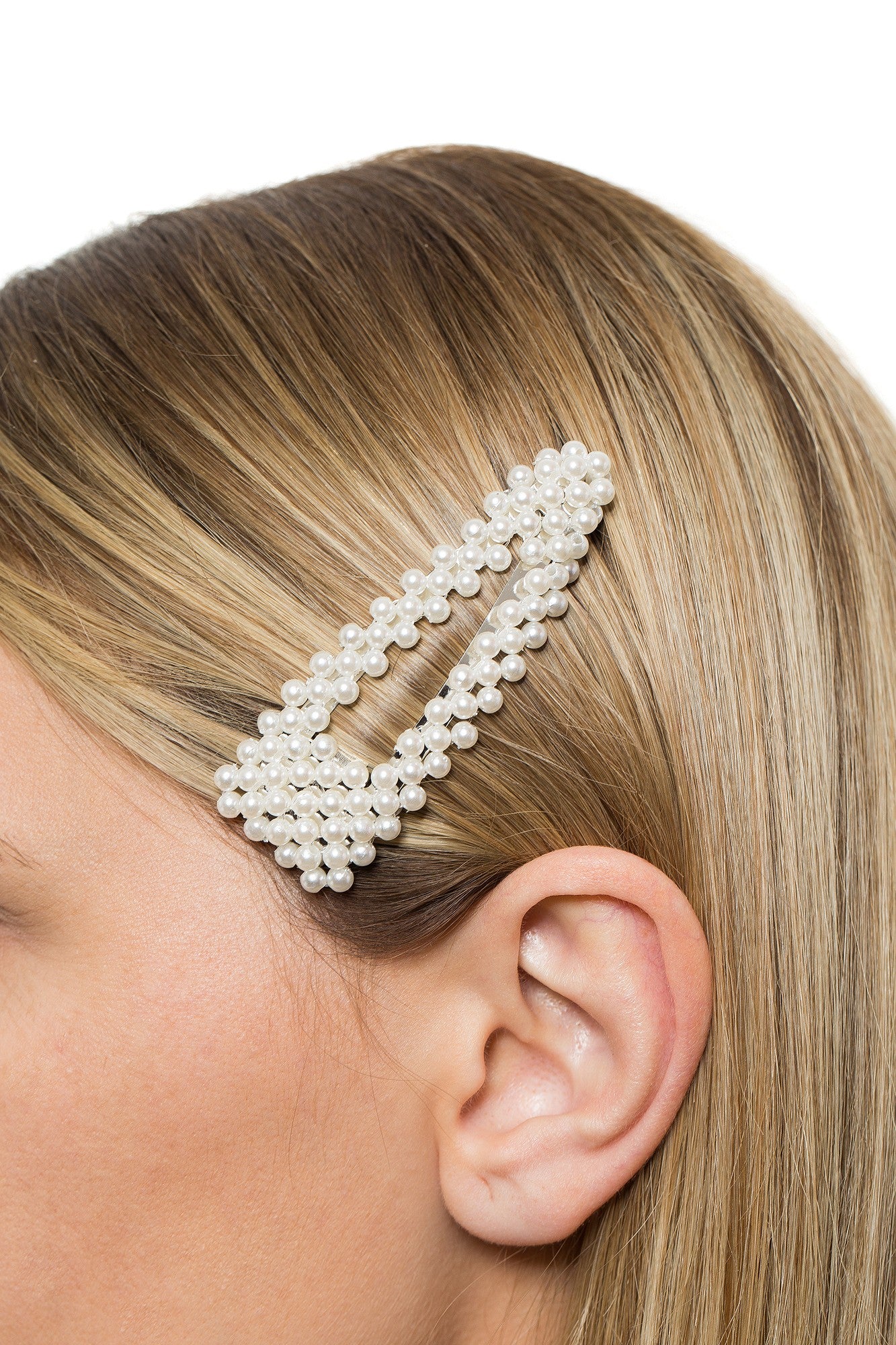 Clame cu Perle Argintiu Large Ascutit