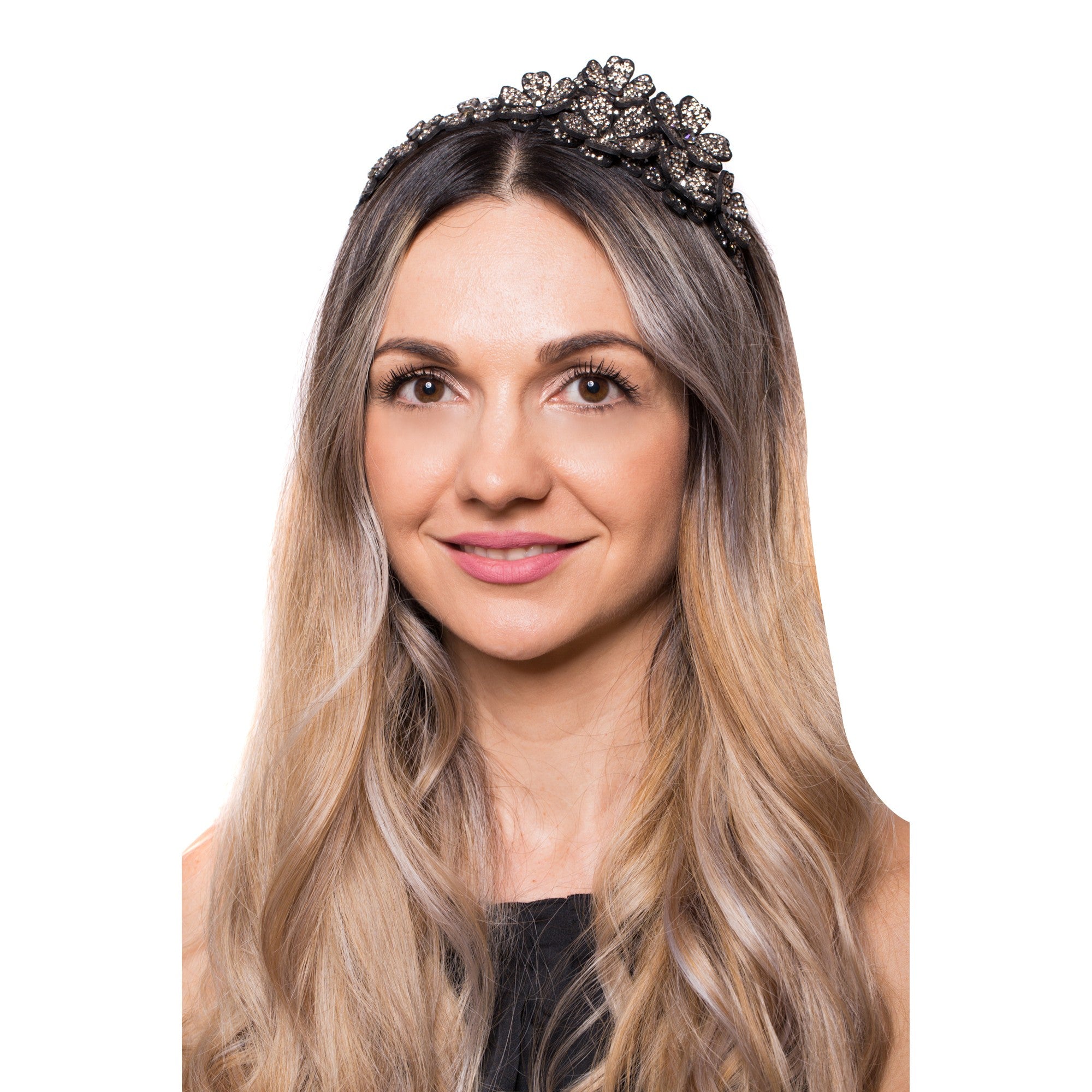 Bentita 3D Floricele Cristale Gri