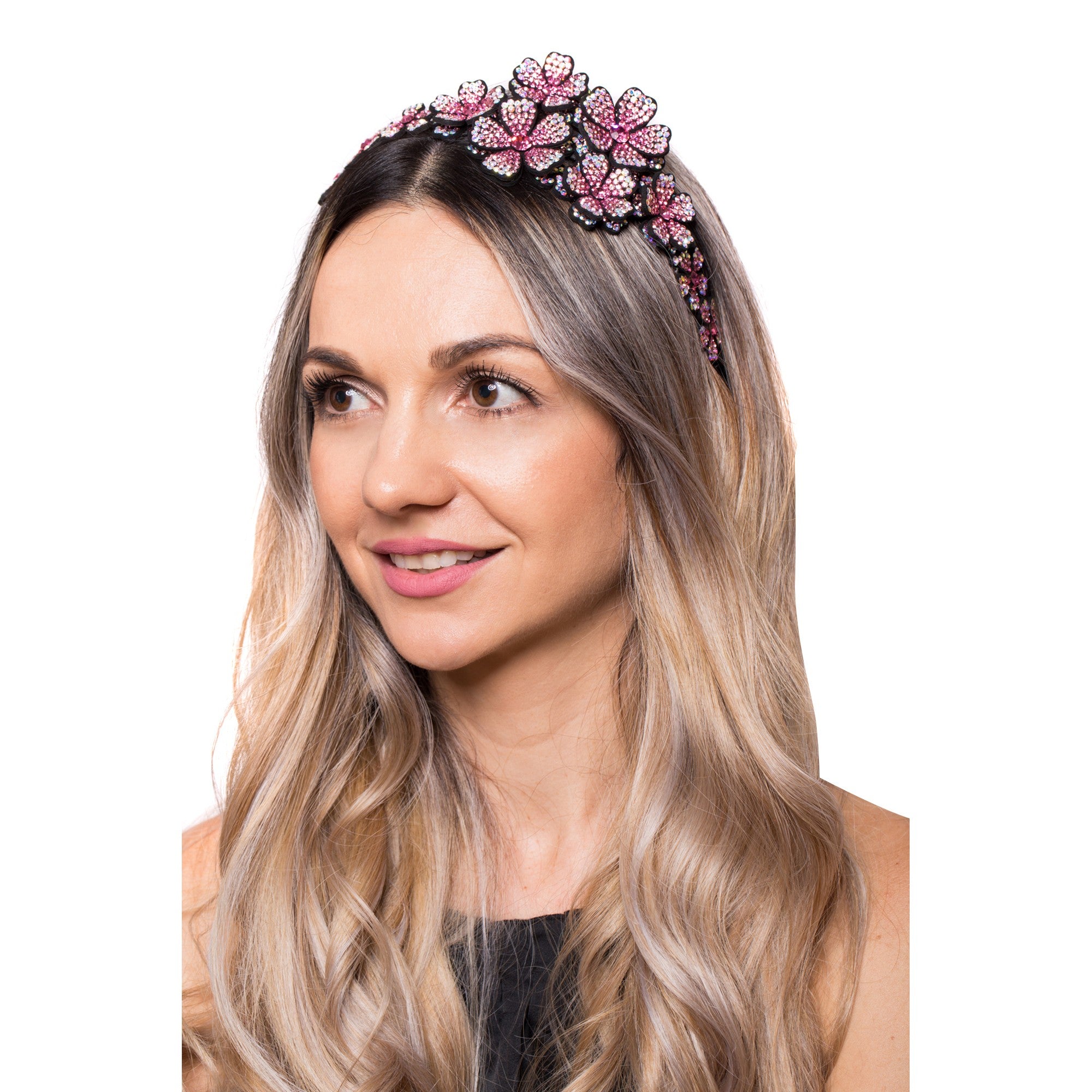 Bentita 3D Floricele Cristale Roz