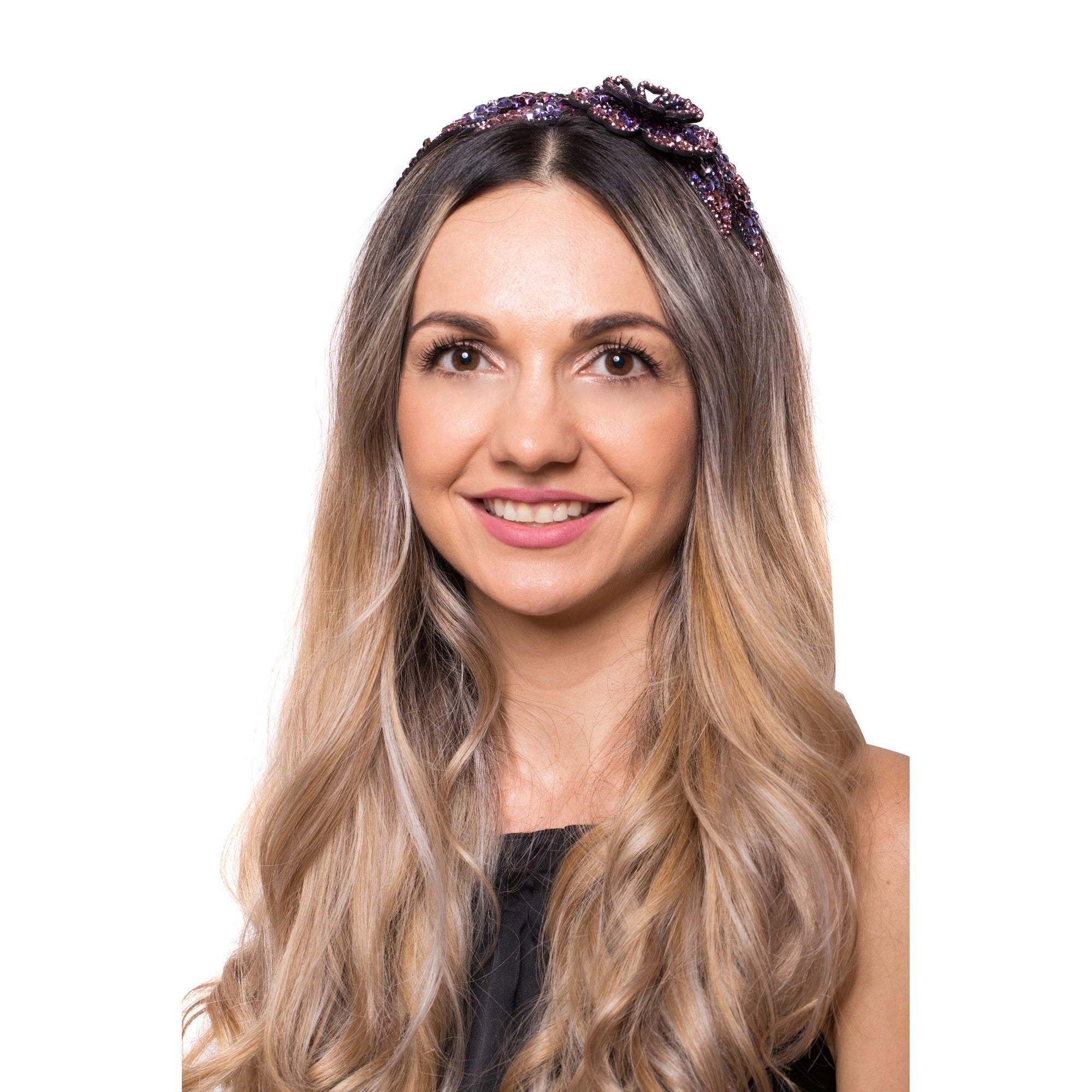 Coronita Floare Cristale 3D Mov Roz