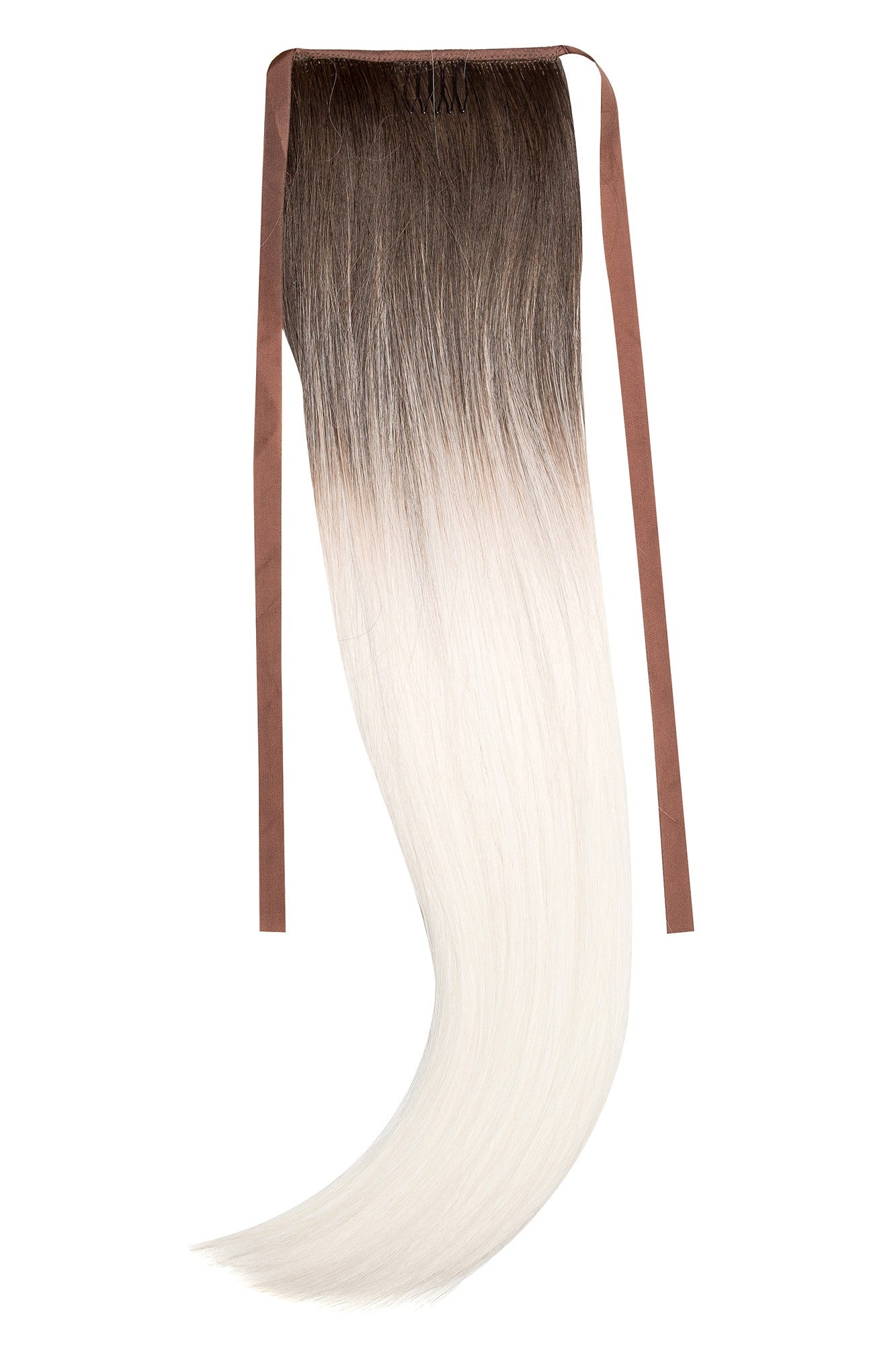 Coada Fibra Sintetica 55cm Ombre Saten Inchis Alb