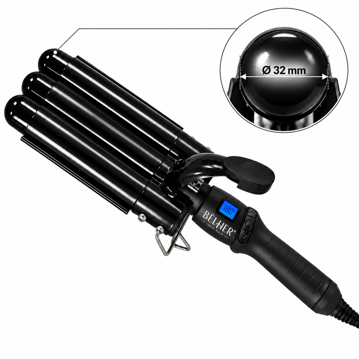 Ondulator triplu Belher cu trei cilindri, diametru 32 mm, culoare neagră