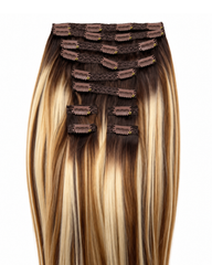 Deluxe Clip-On Extensions Chestnut Beach Blonde Highlights