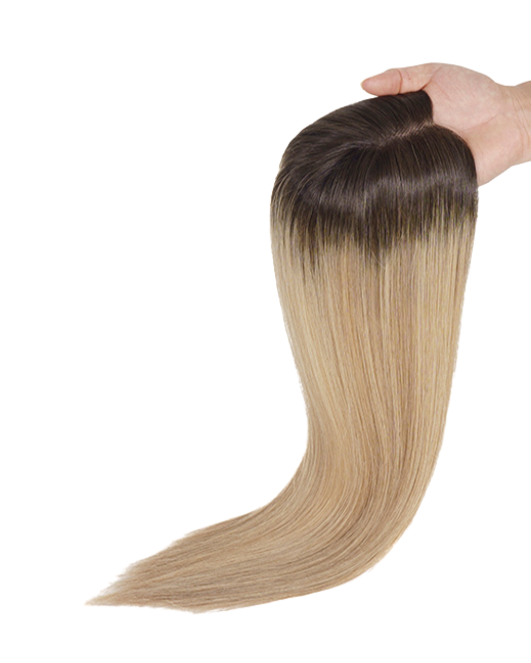 Extensie păr topper, bază maro închis și vârfuri blond deschis, drept