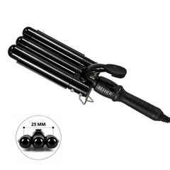 Ondulator cu trei cilindri, 25 mm, negru, mâner ergonomic și clapetă
