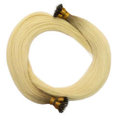 Extensii nano-ring pentru păr, șuviță blond deschis-ombre cu inele aurii