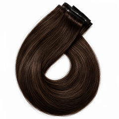 Extensie de păr cu clips, saten închis, șuviță curbată, volum uniform